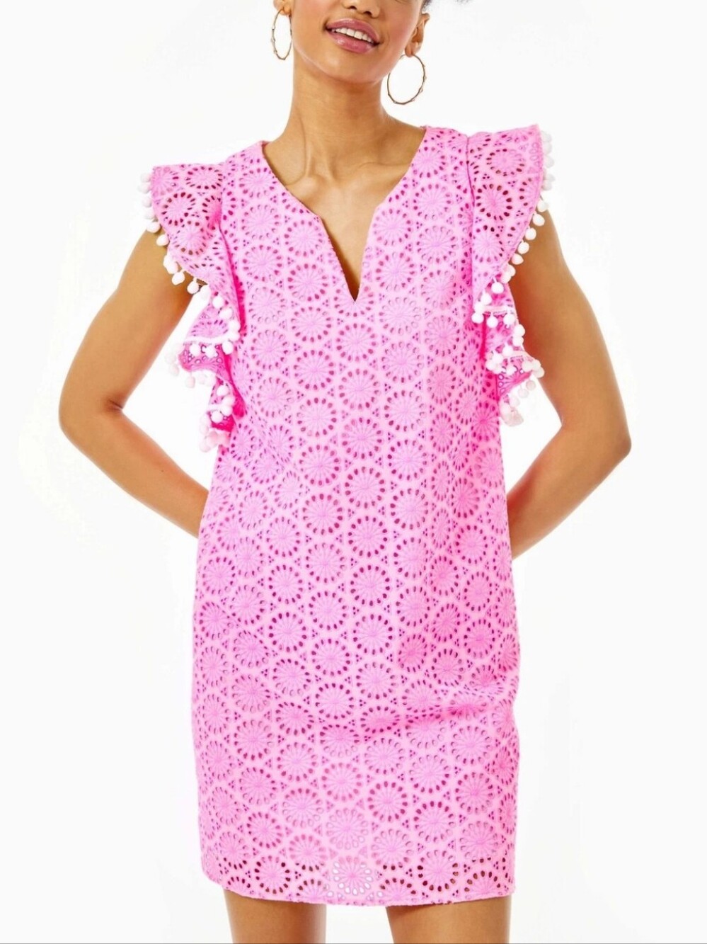 LILLY PULITZER Astara NEON GEO EYELET Prosecco Pink M ($198) NWT Dress Resort L